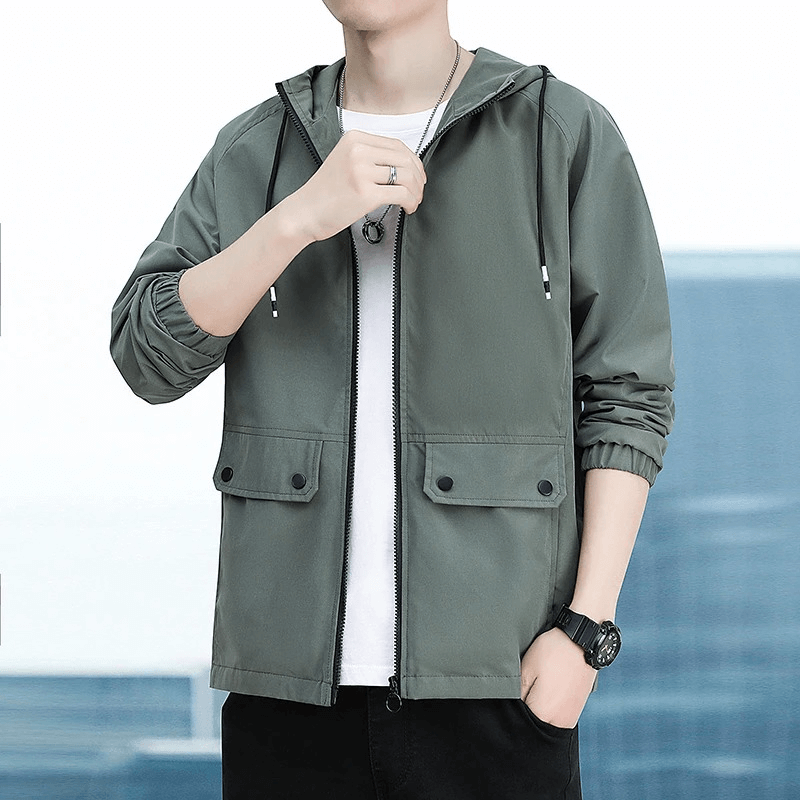 Slim men's sporty jacket with big pockets, polyester material, zipper closure, rib cuffs, SF1969 design, perfect for men.